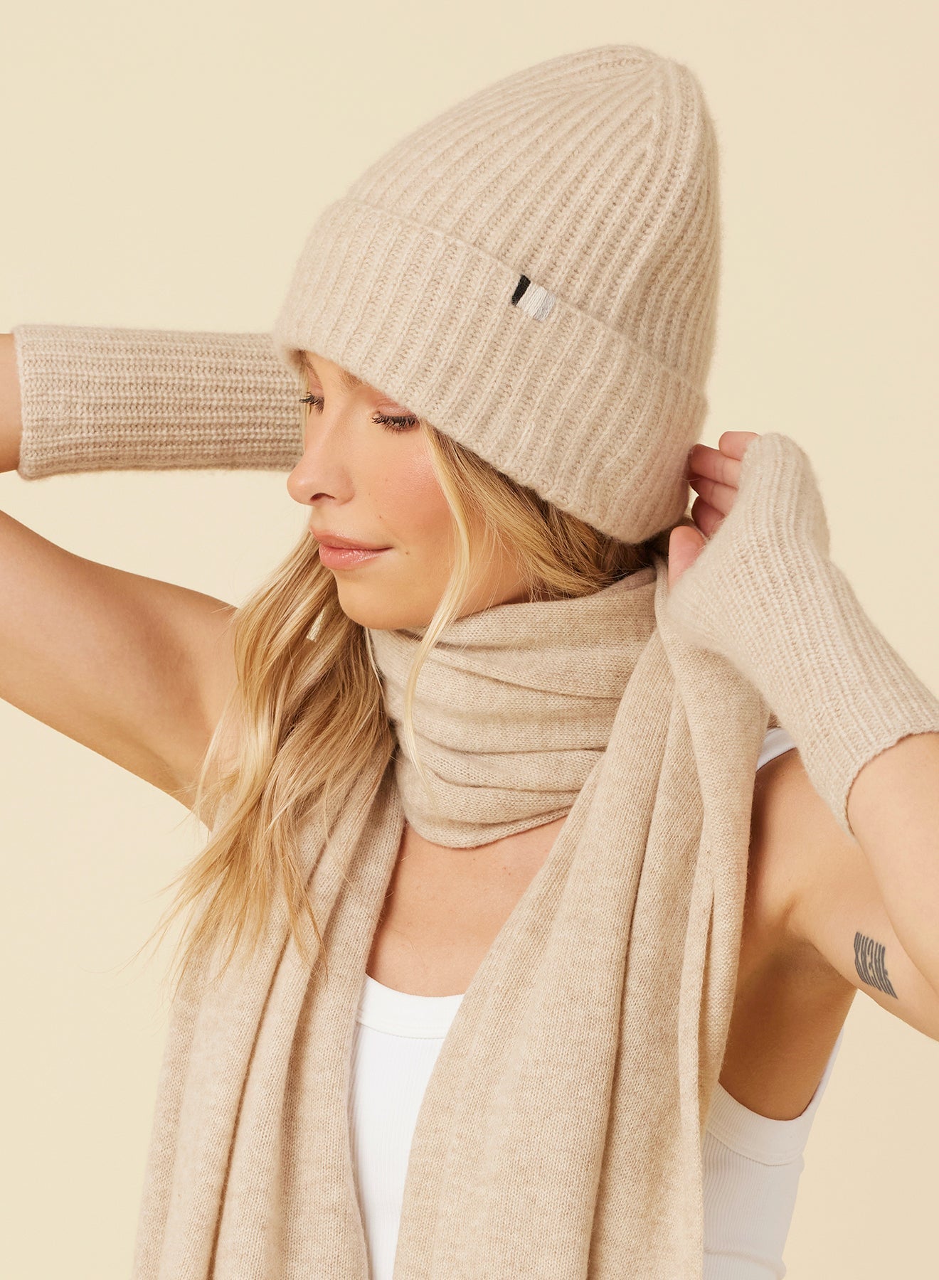 One Grey Day Pacific Cashmere Beanie in Oatmeal