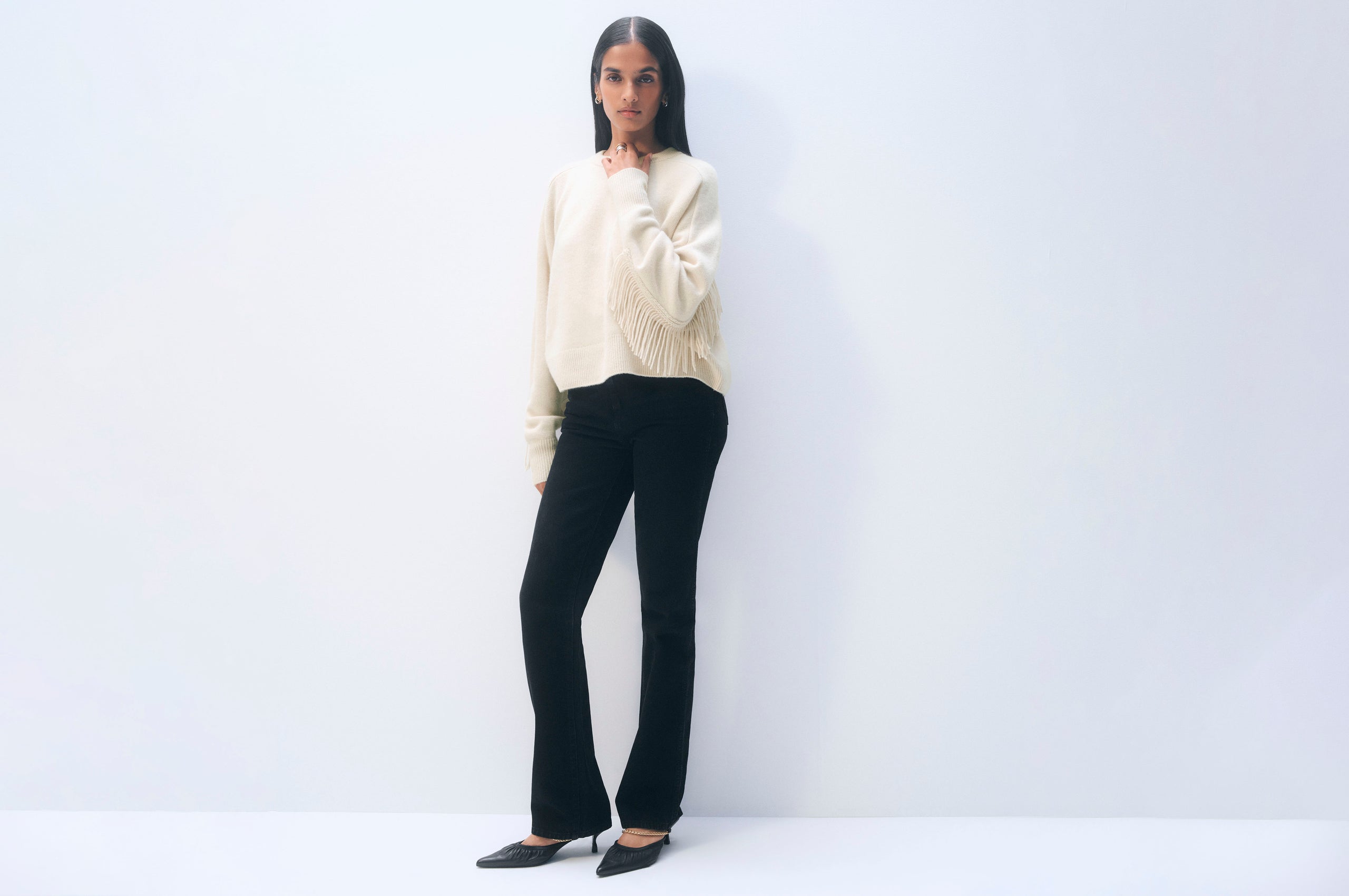 White + Warren Cashmere Blend Luxe Fringe Crew