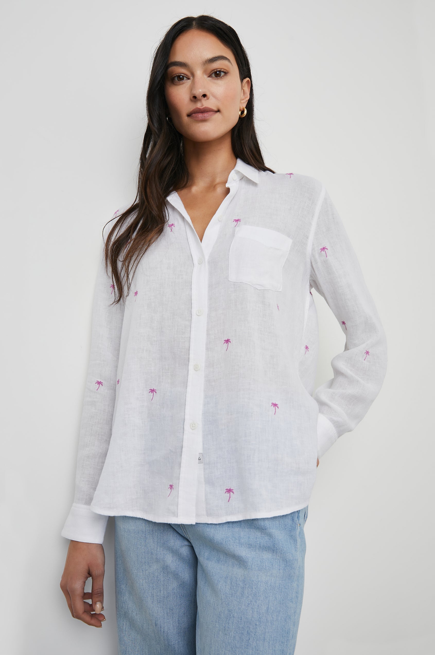 Rails Charli Shirt in Fuchsia Embroidered Palms