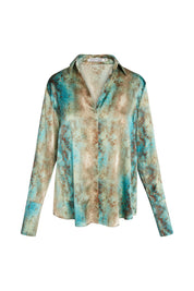 Catherine Gee Daria Silk Blouse In Aqua Snake