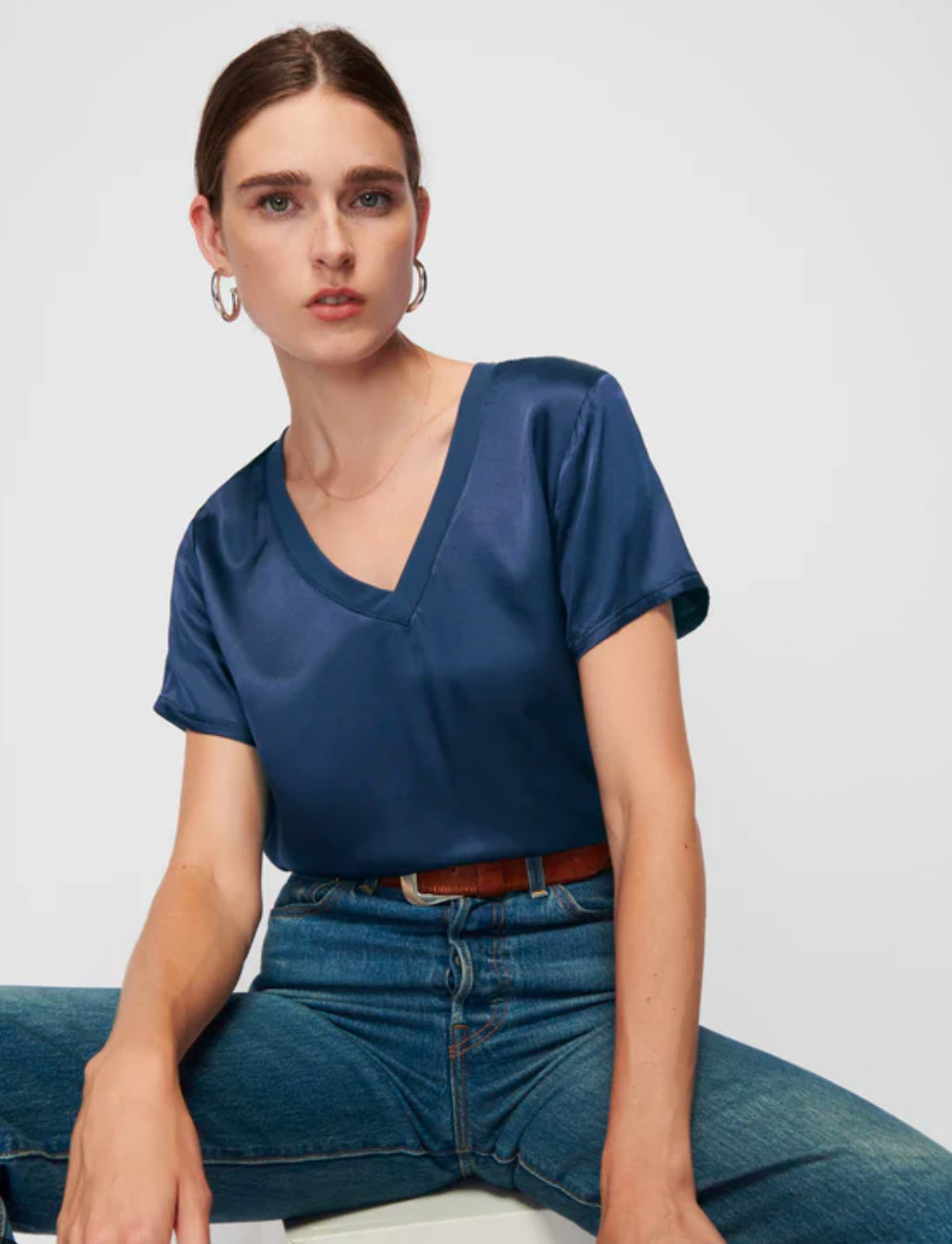 Nation June Satin V Neck Top