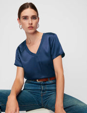 Nation June Satin V Neck Top