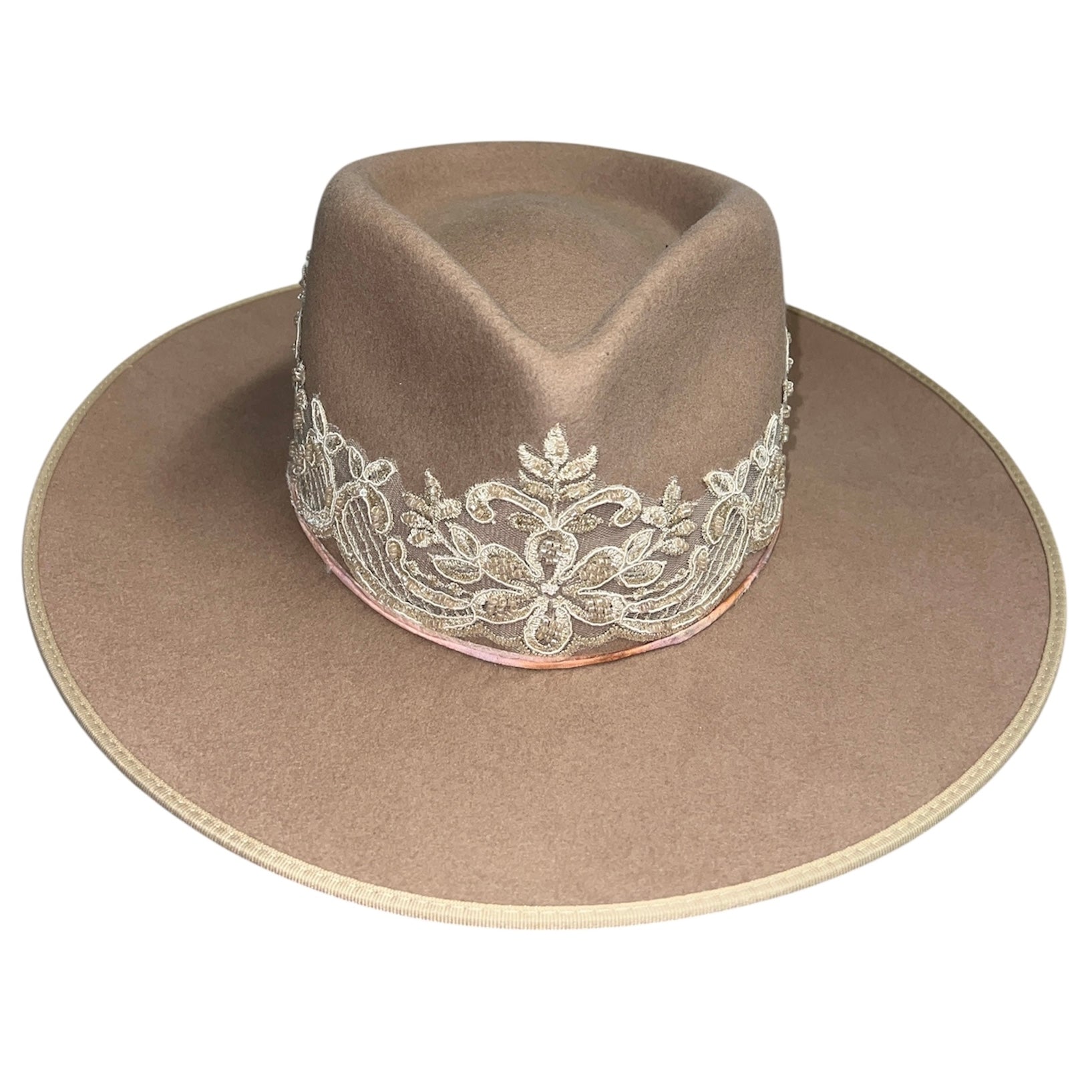Fab Finds By Sarah Rancher Hat in Dark Beige/Beaded Lace