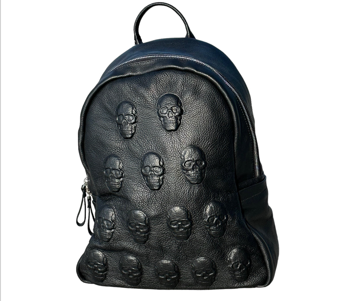 Embossed Leather Backpack/Crossbody in Skulls