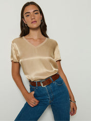 Nation June Satin V Neck Top