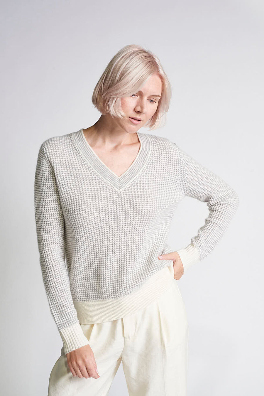 Kokun Cashmere Popcorn V Neck Sweater FabFindsbySarah