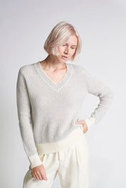 Kokun Cashmere Popcorn V Neck Sweater