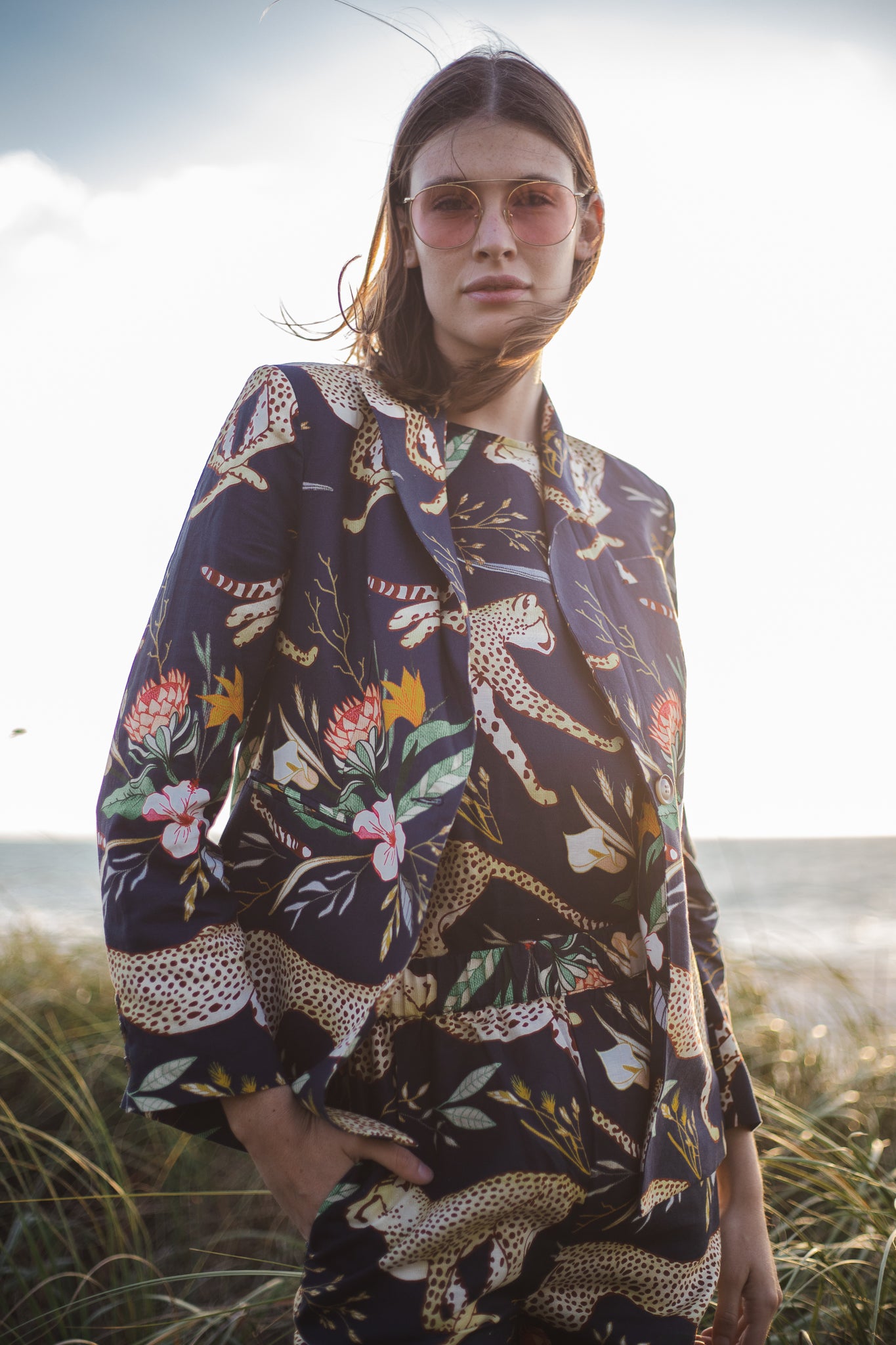 Las Surenas Cotton Linen Printed Blazer