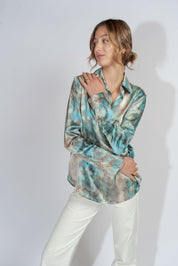 Catherine Gee Daria Silk Blouse In Aqua Snake