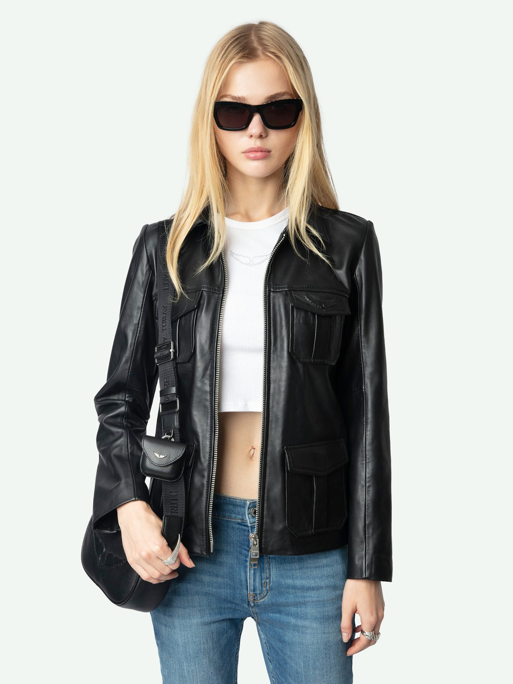 ZADIG&VOLTAIRE レザージャケット Litchi Leather Jacket Black Women | Zadig&Voltaire