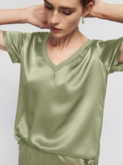 Nation June Satin V Neck Top