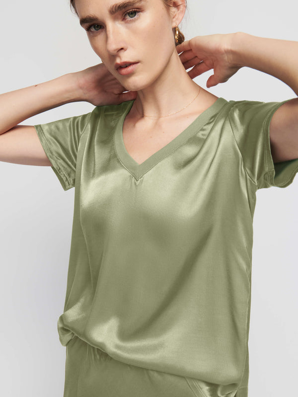Nation June Satin V Neck Top