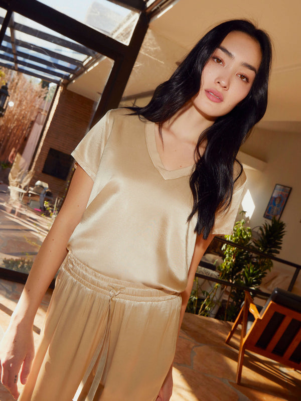Nation June Satin V Neck Top