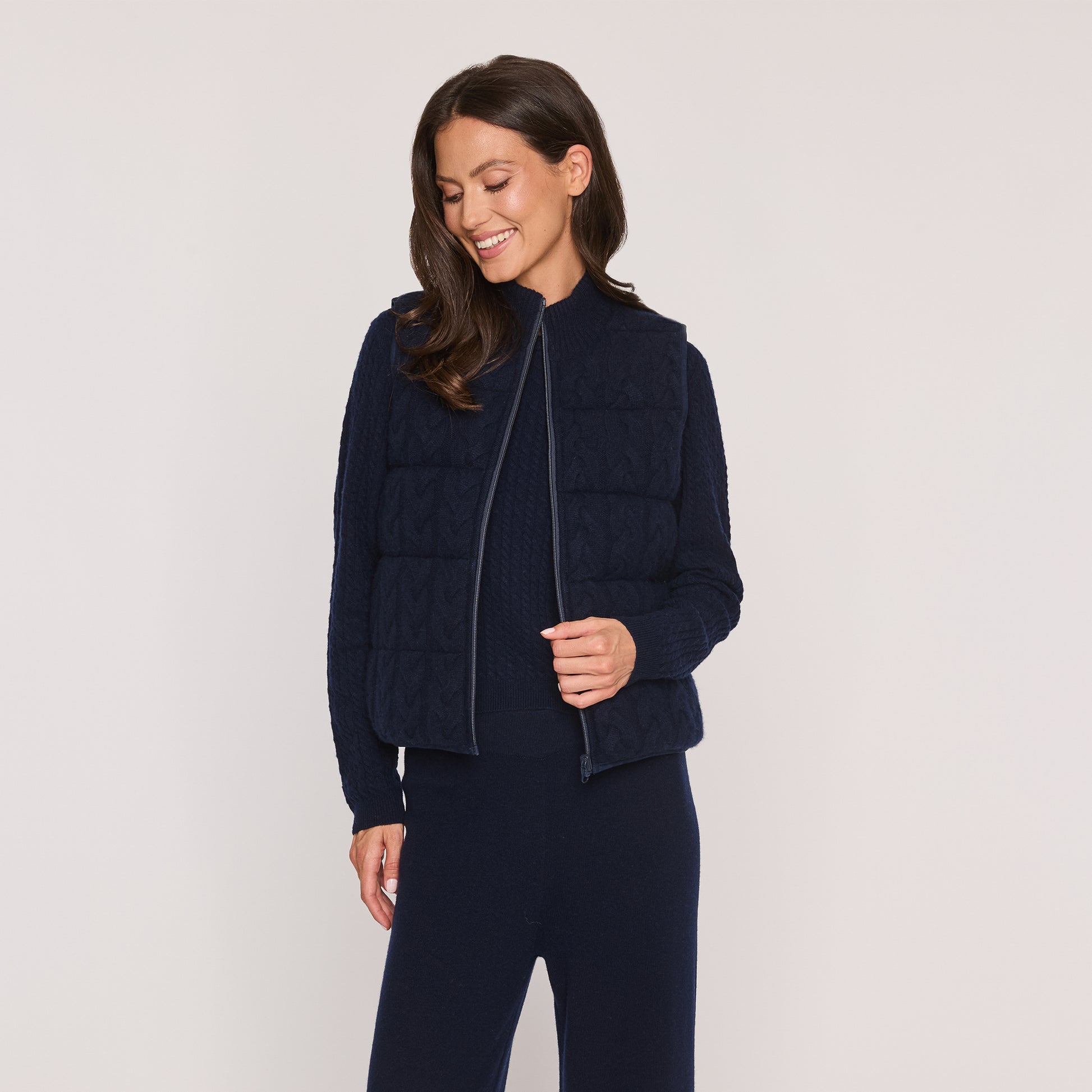 Cashmere Project Cable Puffer Vest