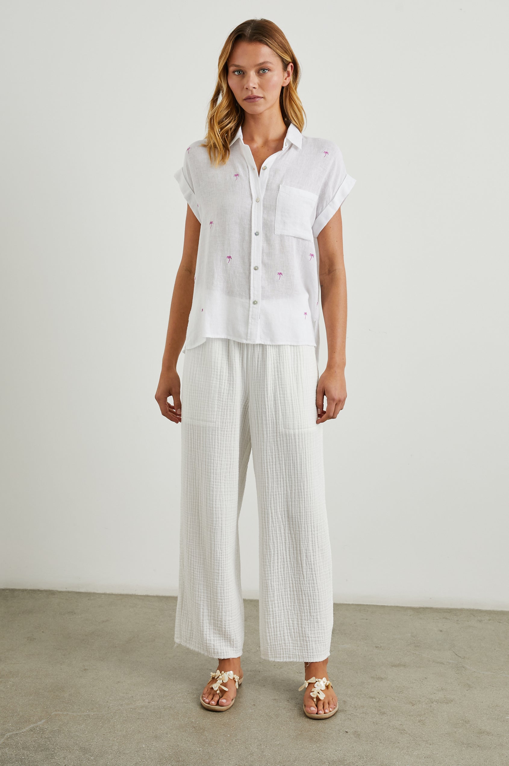 Rails Whitney Shirt in Fuchsia Embroidered Palms