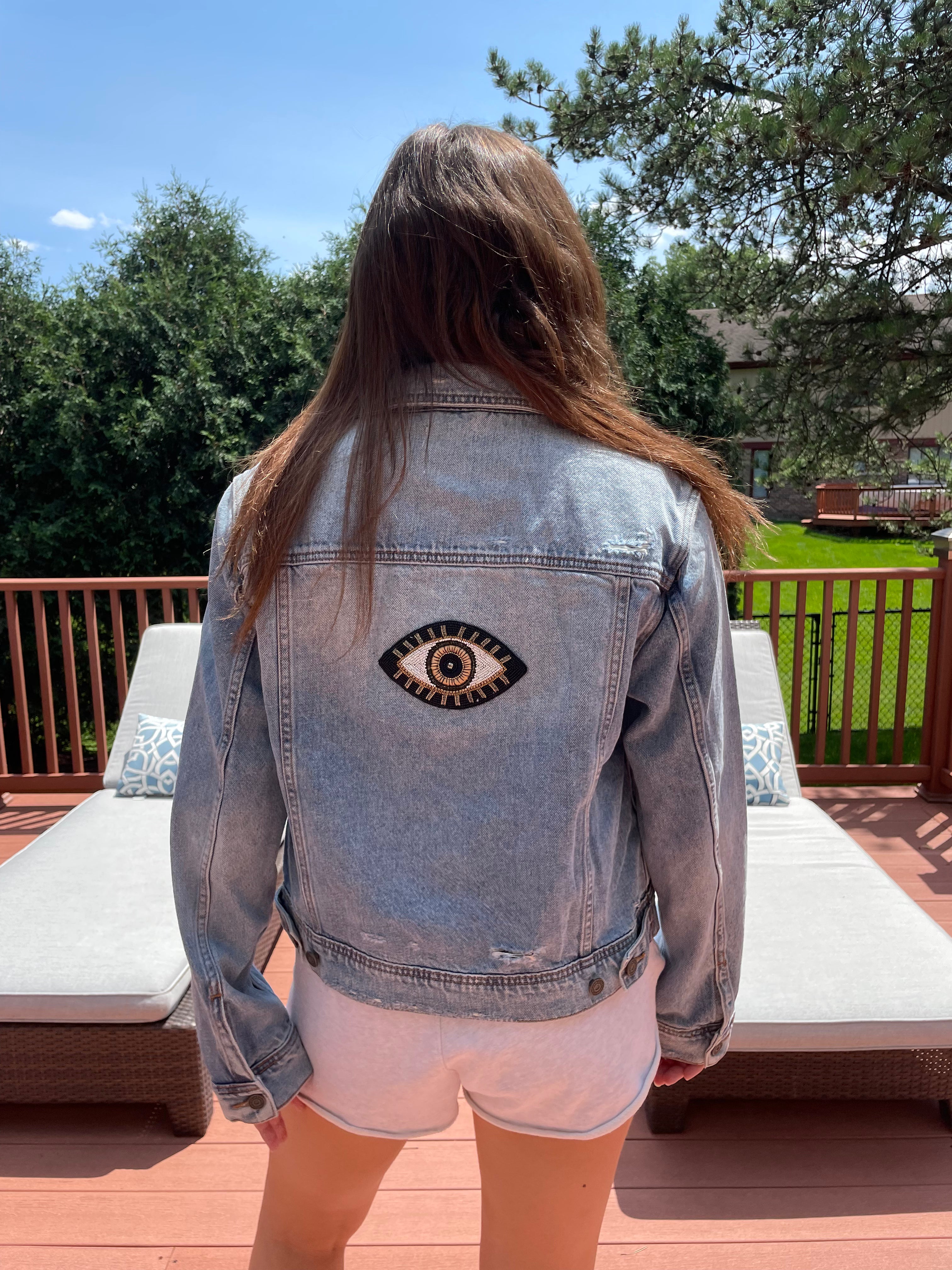 Collab322 Eye Spy Blue Denim Trucker Jacket