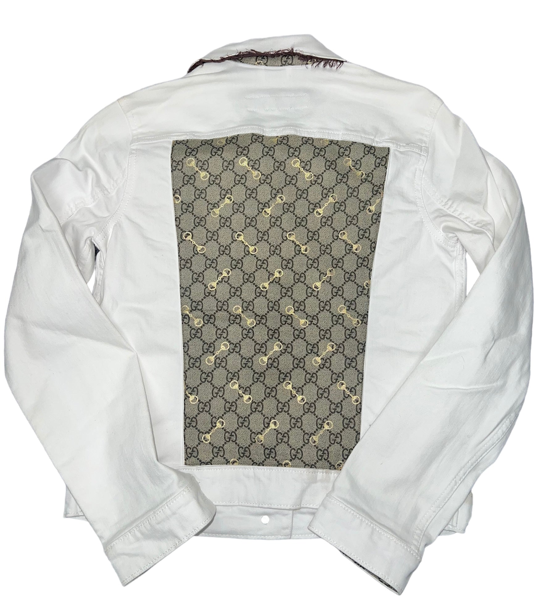 White Fringe Denim Jacket with GG Horse Bit