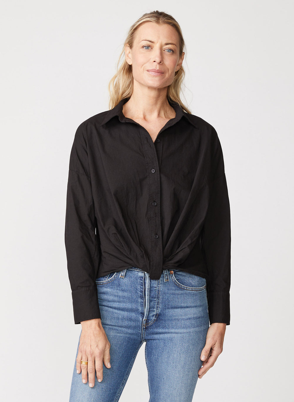 Stateside Poplin Long Sleeve Front Twist Shirt