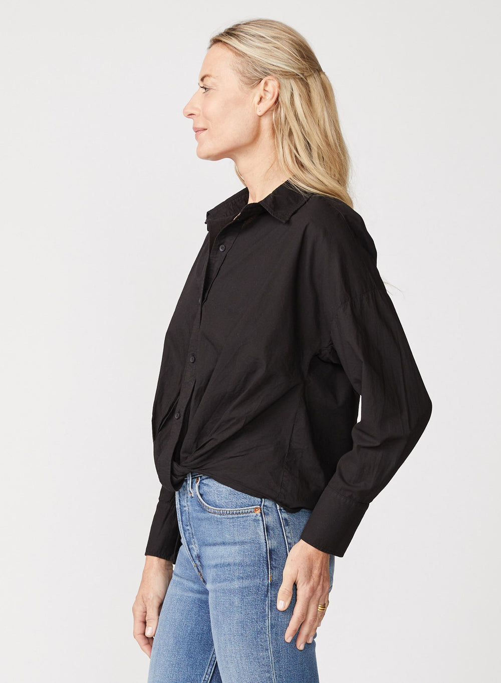 Stateside Poplin Long Sleeve Front Twist Shirt