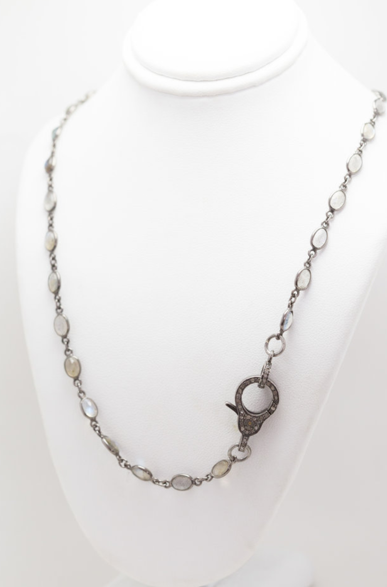 S.Row Designs Rainbow Moonstone Necklace with Pave Diamond Clasp