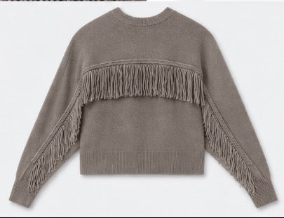 White + Warren Cashmere Blend Luxe Fringe Crew
