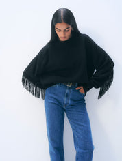 White + Warren Cashmere Blend Luxe Fringe Crew