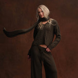 Cashmere Project Cropped Cable V Neck Sweater