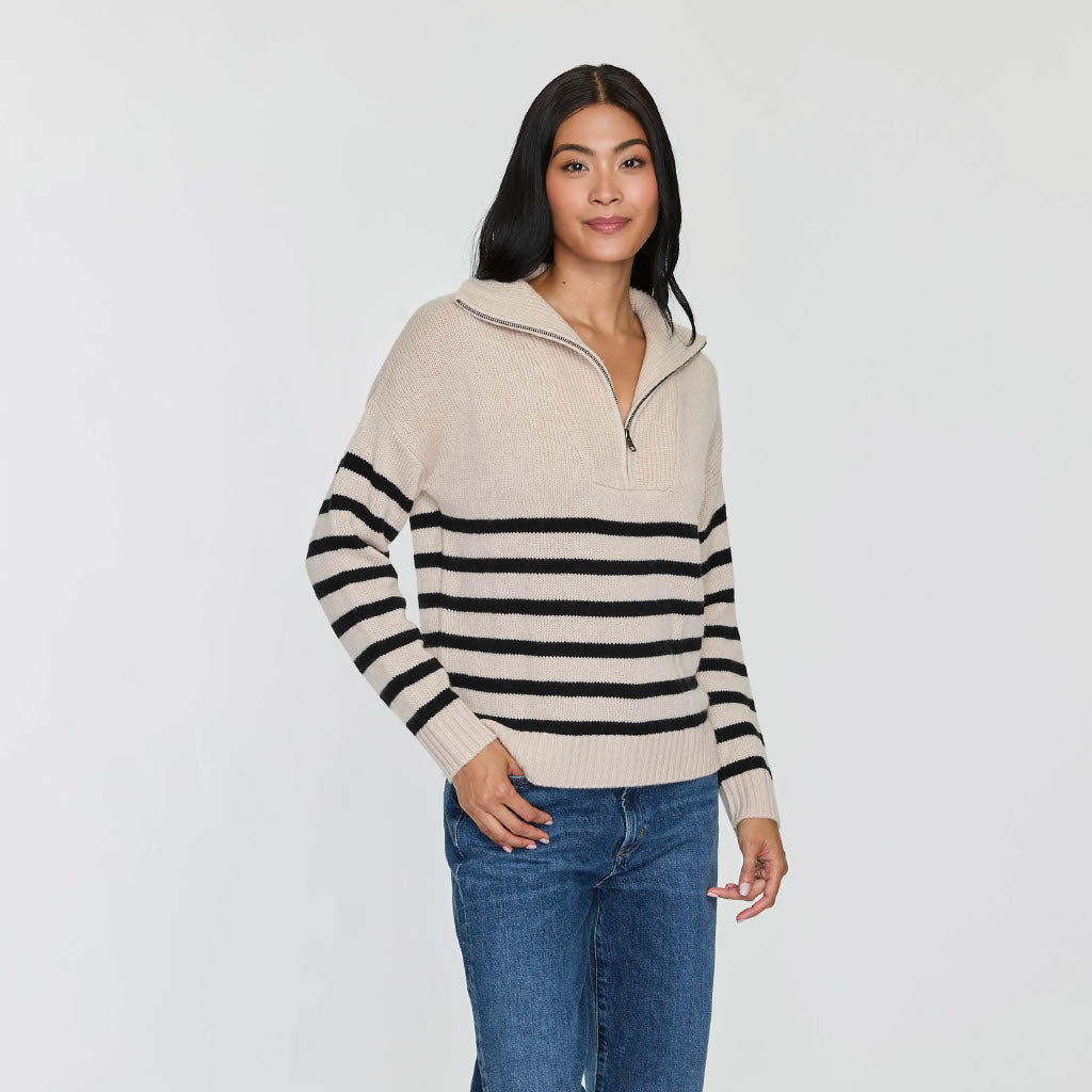Cashmere Project Striped Quarter Zip Sweater