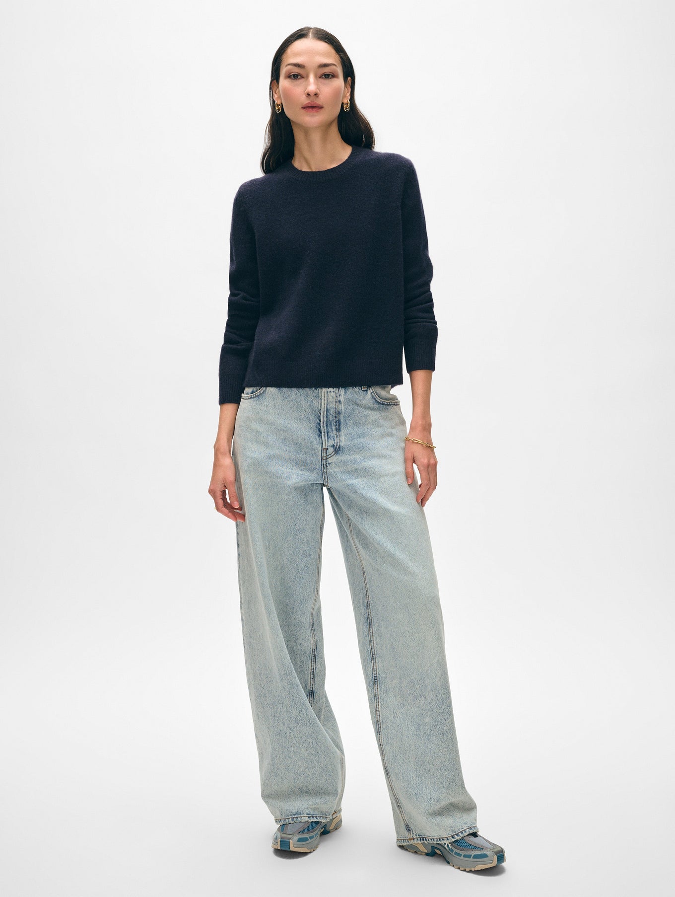 White + Warren Cashmere Rib Trim Crewneck