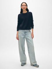 White + Warren Cashmere Rib Trim Crewneck