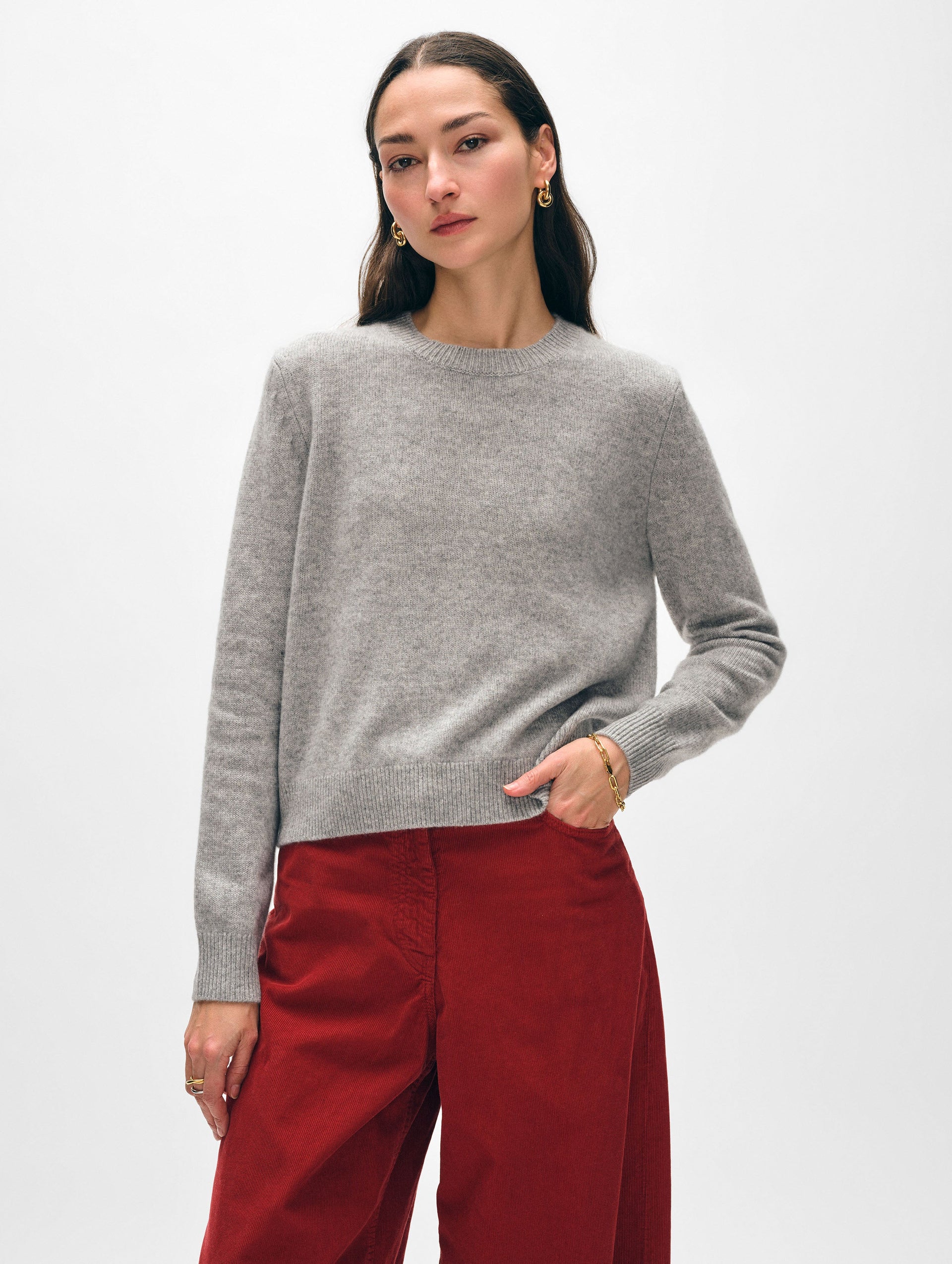 White + Warren Cashmere Rib Trim Crewneck