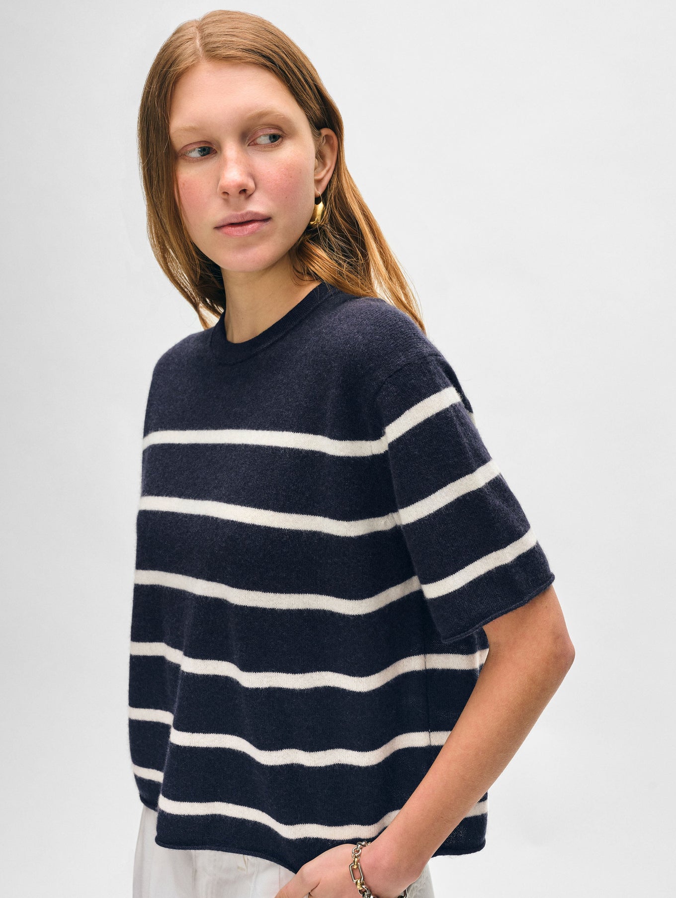 White + Warren Cashmere Roll Trim Tee