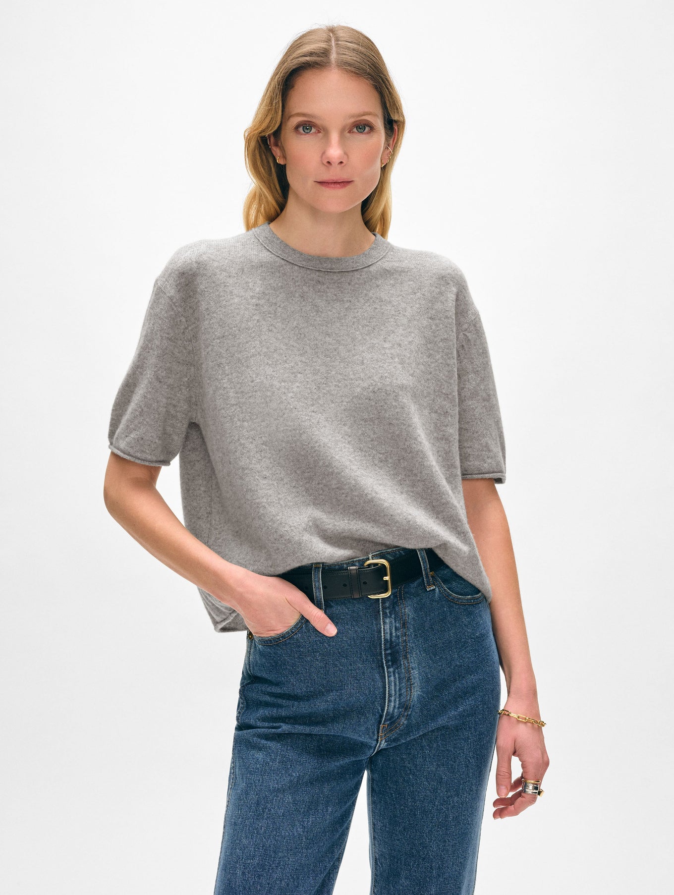 White + Warren Cashmere Roll Trim Tee
