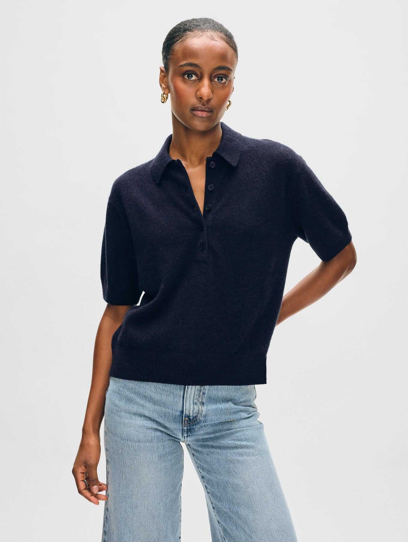 White + Warren Cashmere Button Polo Tee