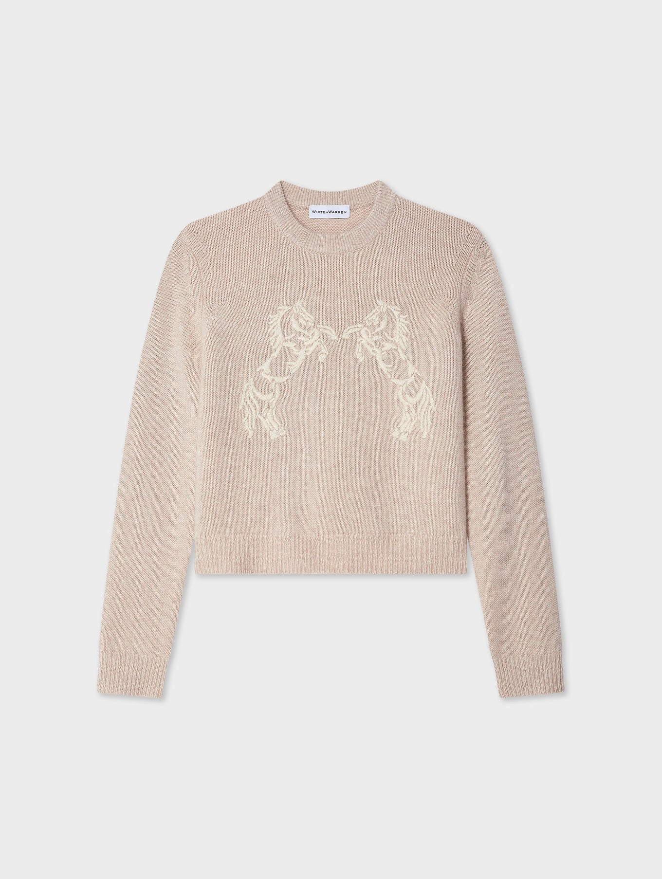 White + Warren Cashmere Blend Horse Embroidered Crewneck