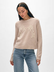 White + Warren Cashmere Blend Horse Embroidered Crewneck