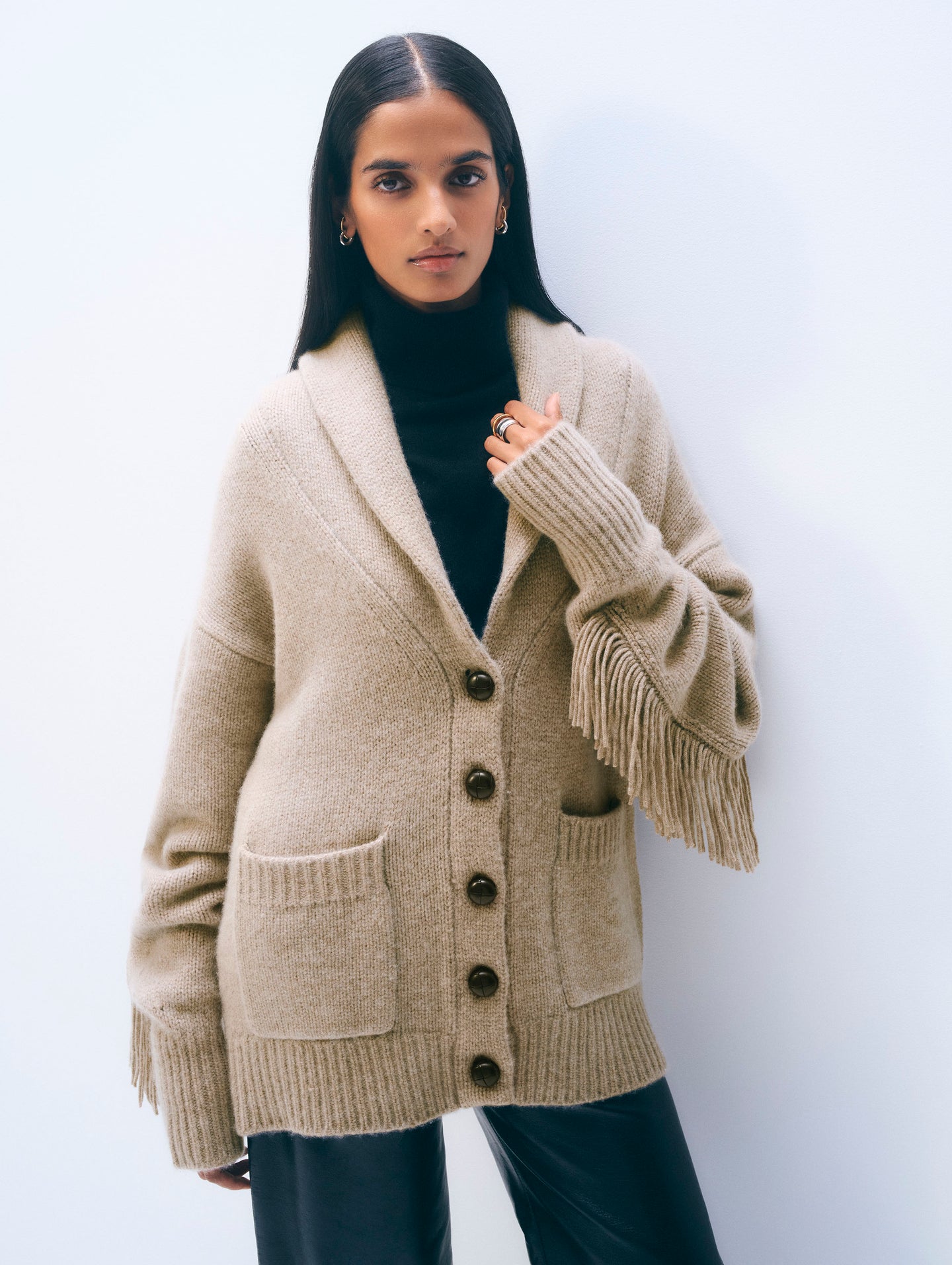 White + Warren Cashmere Blend Luxe Fringe Coatigan