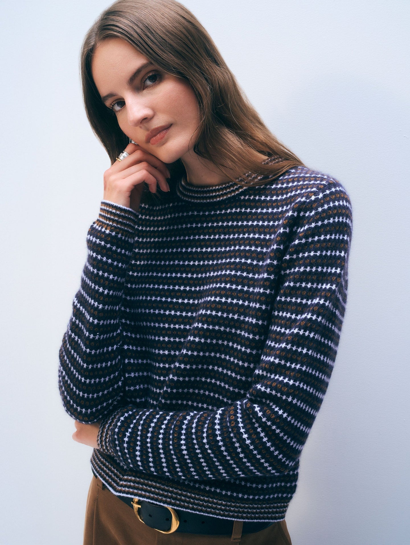 White + Warren Cashmere Textured Stripe Crew