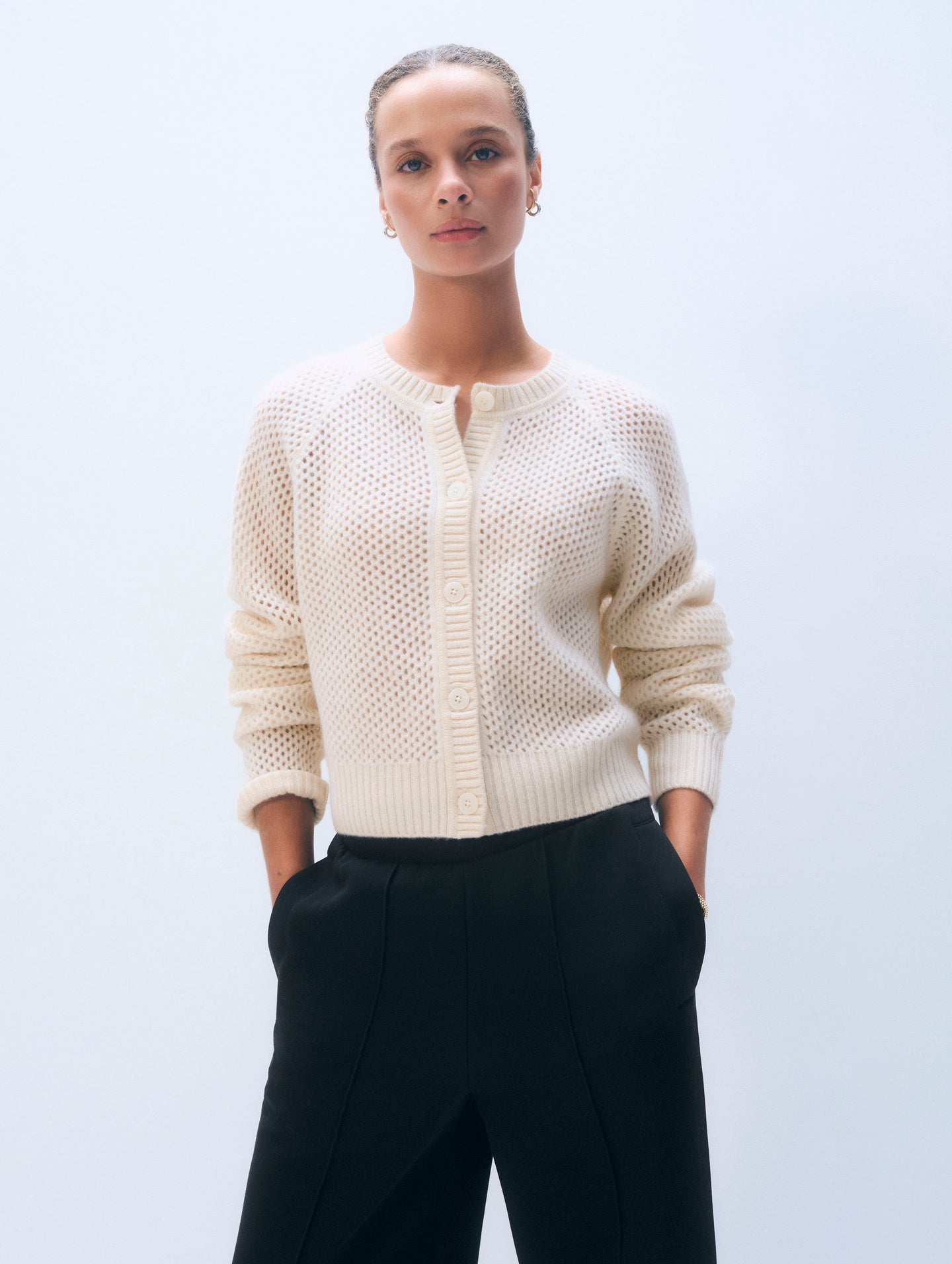 White + Warren Cashmere Mesh Cardigan