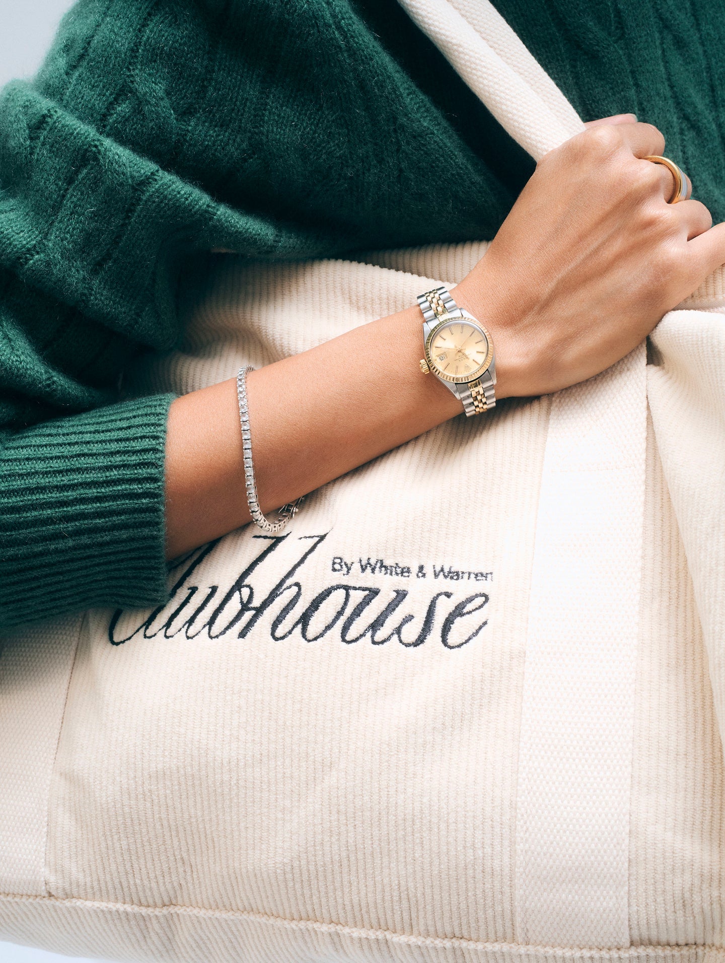 White + Warren Varsity Cable Crewneck