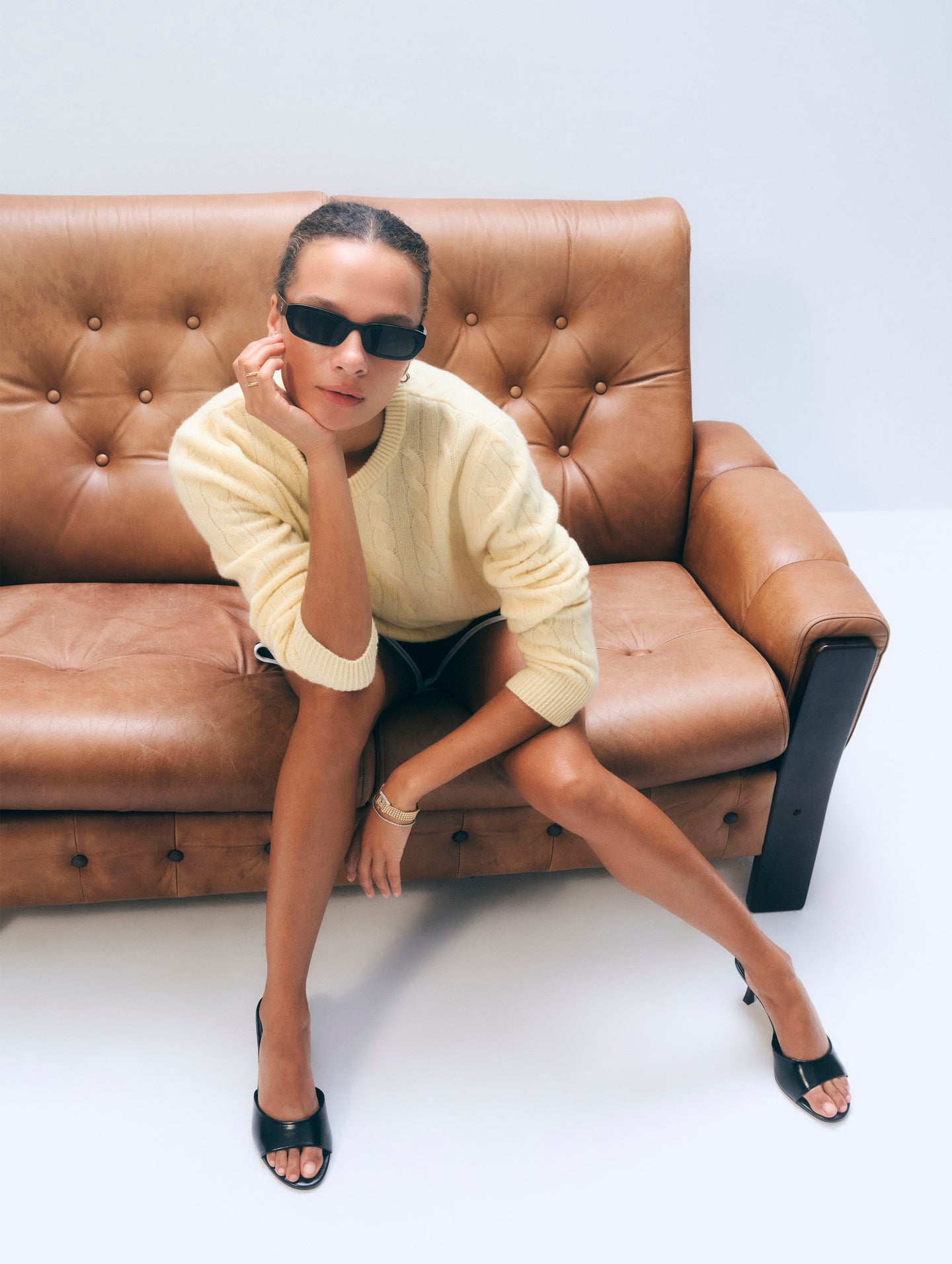 White + Warren Varsity Cable Crewneck