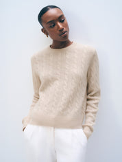 White + Warren Varsity Cable Crewneck