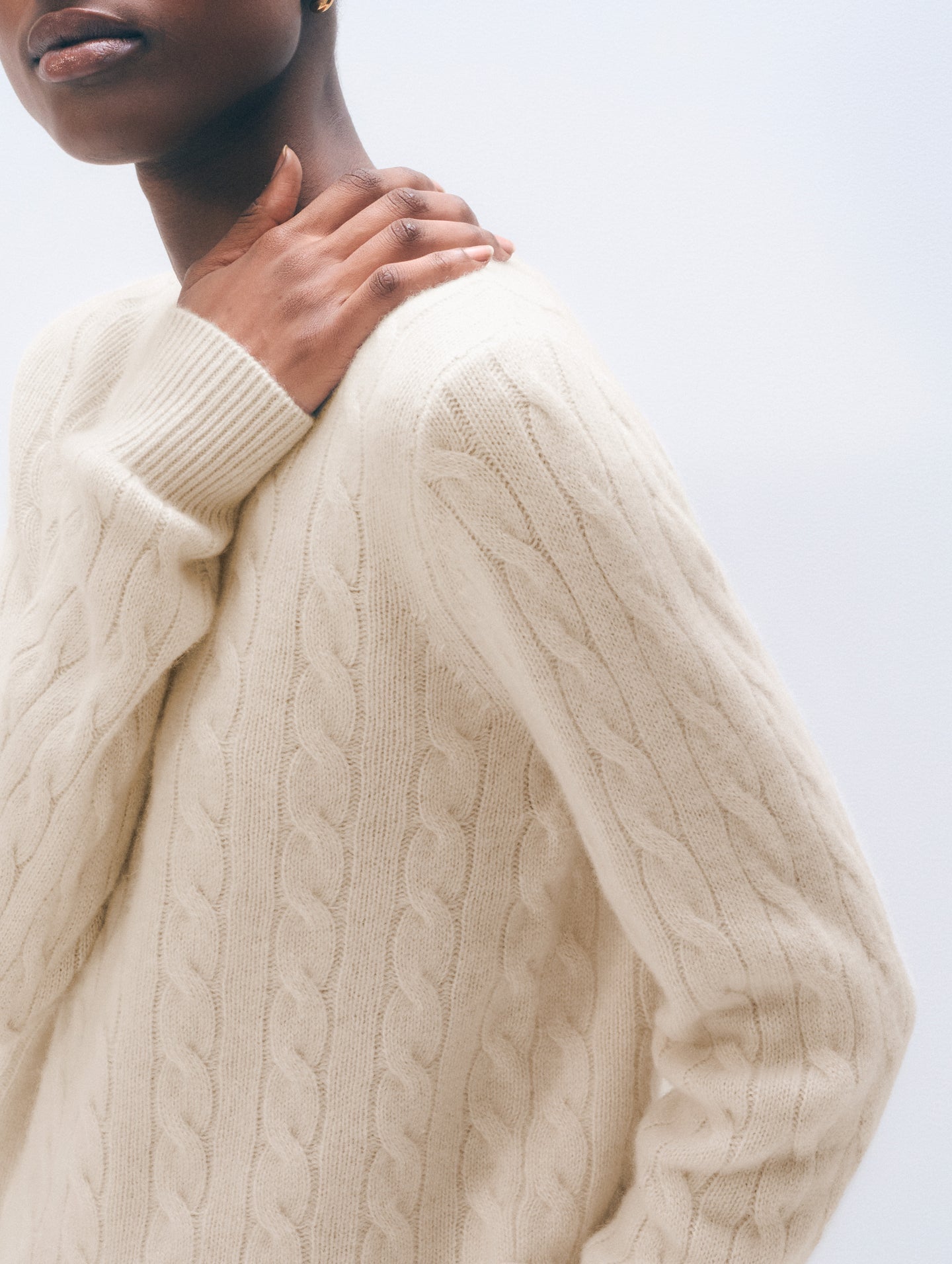 White + Warren Varsity Cable Crewneck