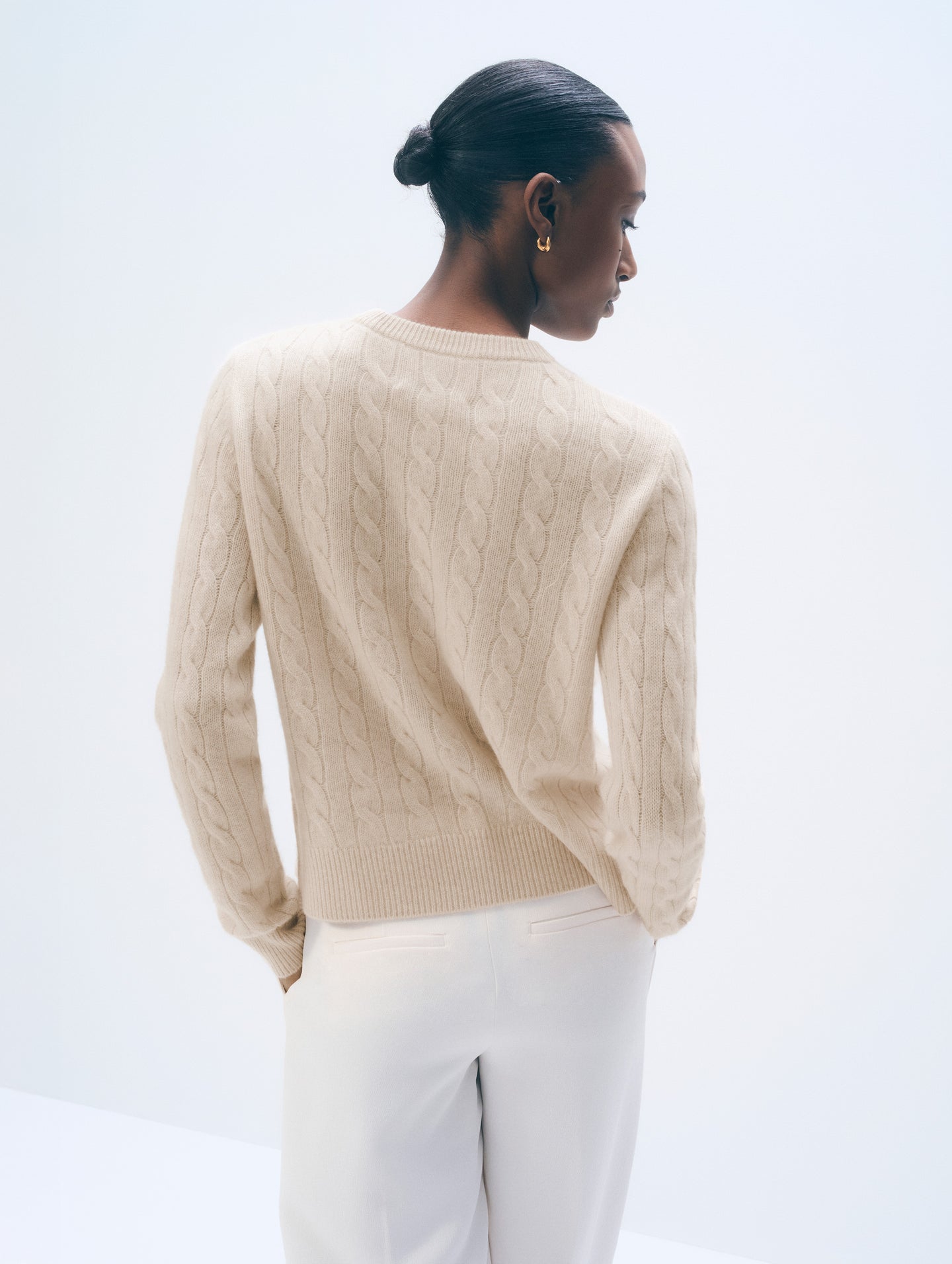 White + Warren Varsity Cable Crewneck
