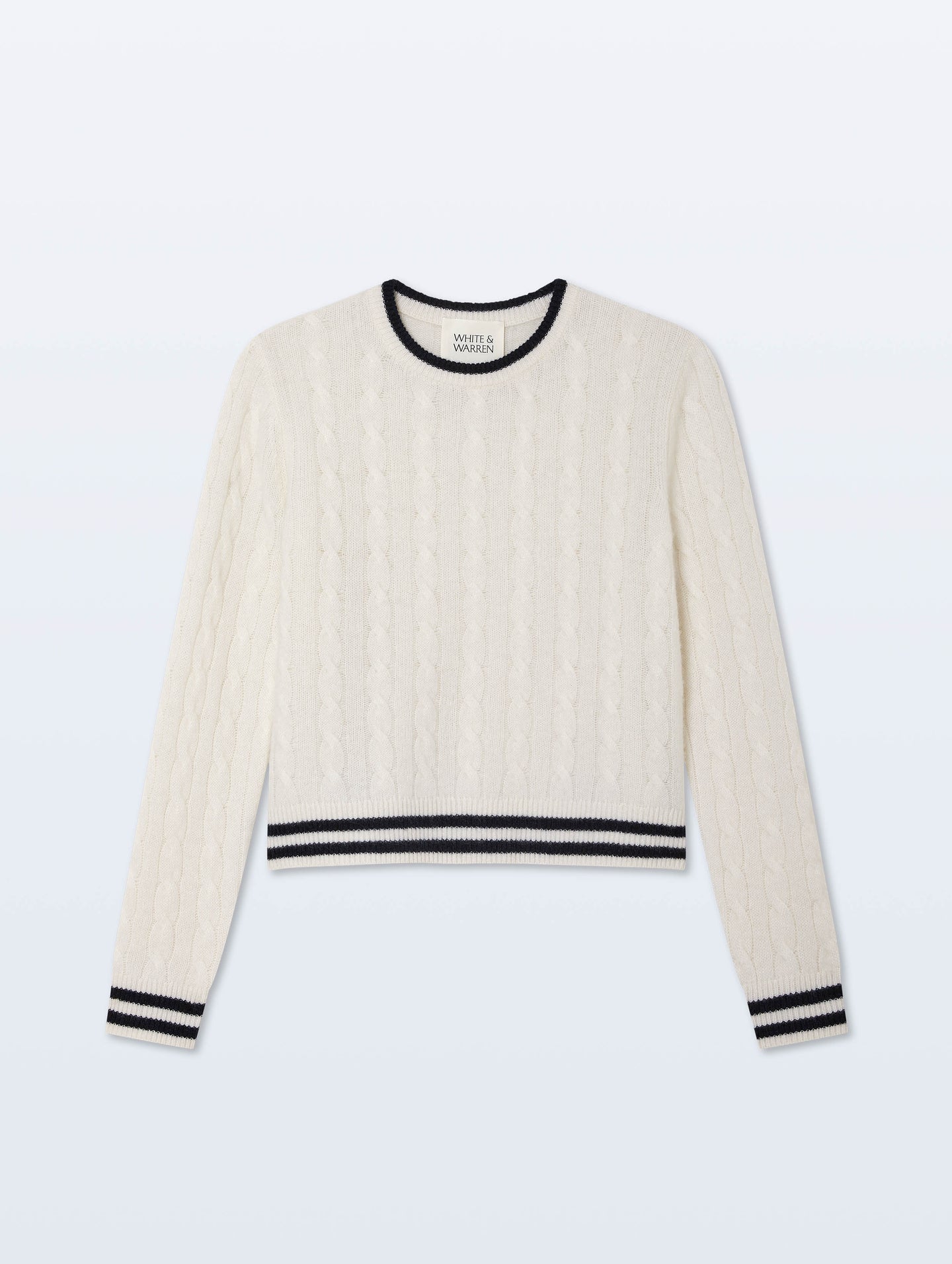 White + Warren Varsity Cable Crewneck