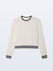 White + Warren Varsity Cable Crewneck