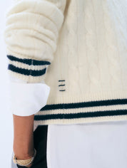 White + Warren Varsity Cable Crewneck