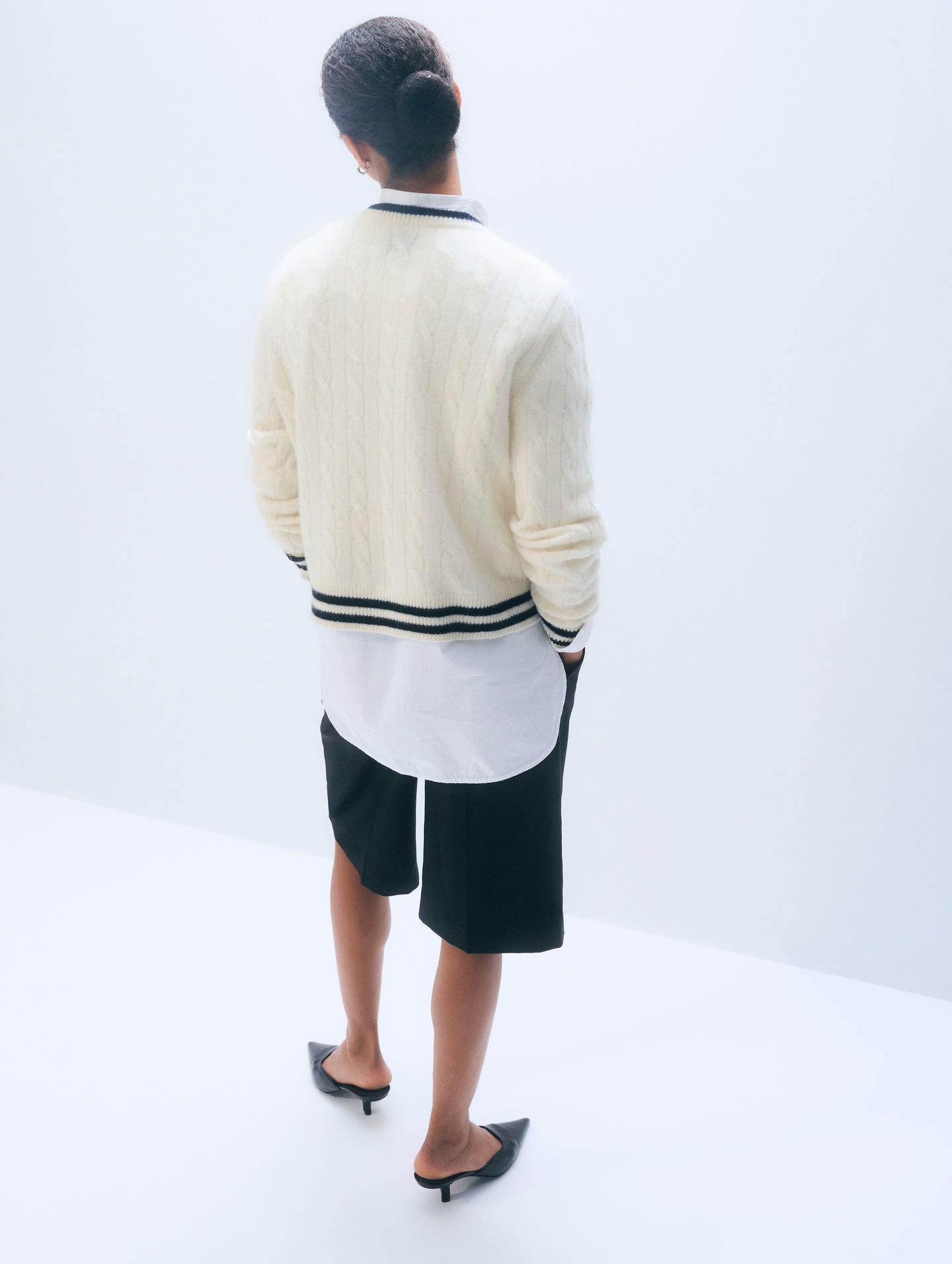 White + Warren Varsity Cable Crewneck