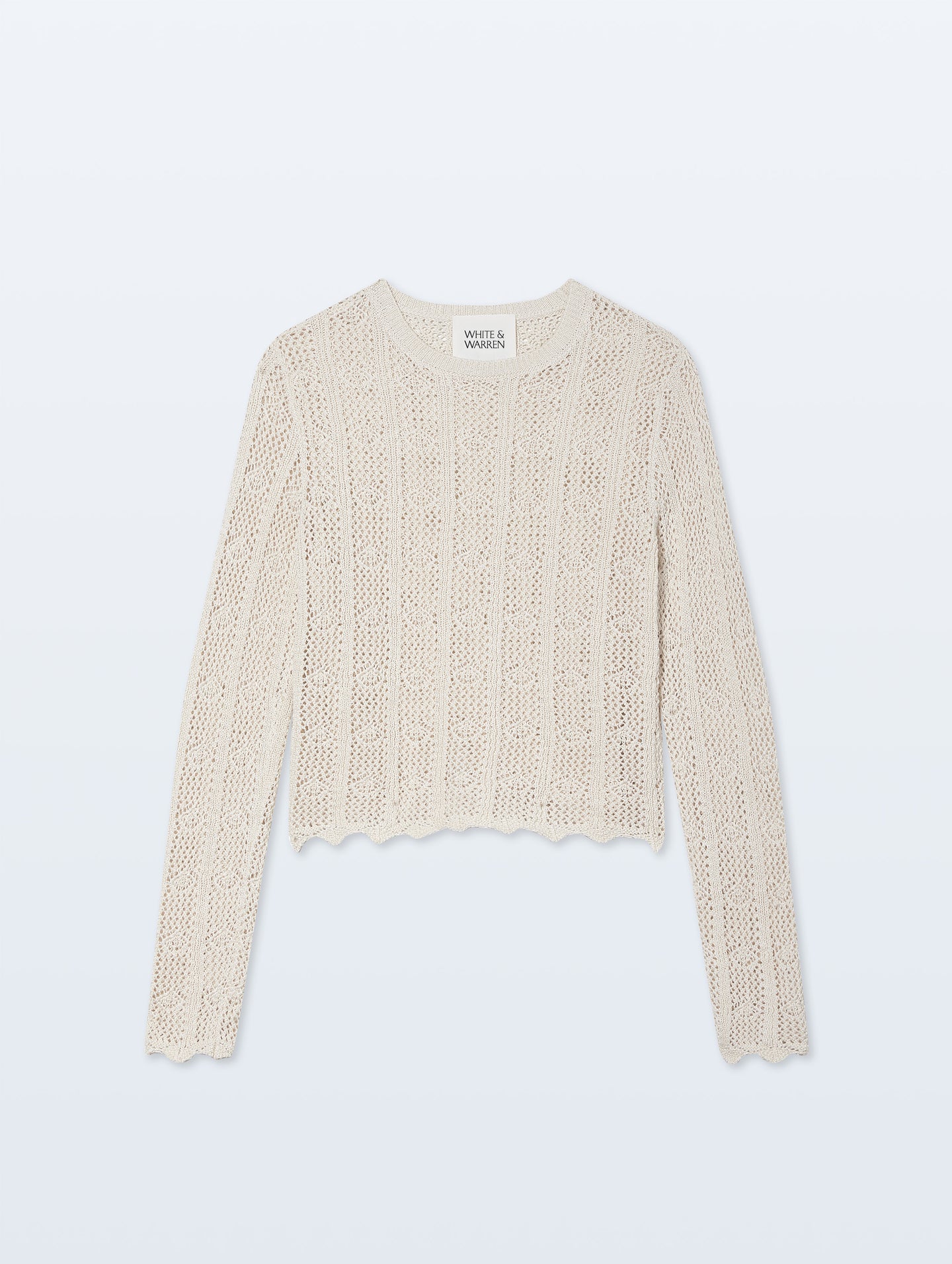 White + Warren Cotton Crochet Crewneck