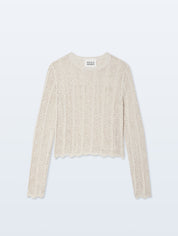 White + Warren Cotton Crochet Crewneck